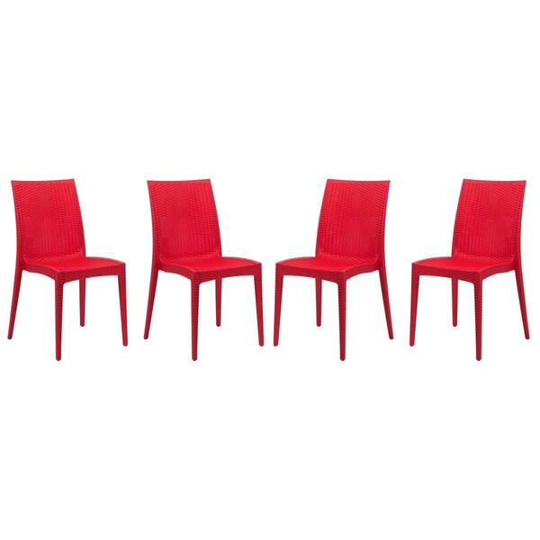 Kd Americana 35 x 16 in. Weave Mace Indoor & Outdoor Armless Dining Chair, Red, 4PK KD3589138